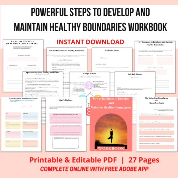 Powerful Steps to Develop and maintain healthy boundaries by Emilia Sandoiu Workbook
